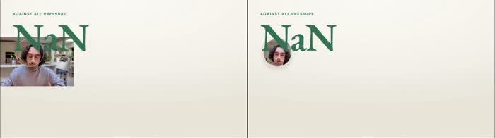 Two frames of a graphic that shows NaN as its number, with his footage shrunk into a disc