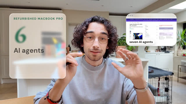 A laptop search diagram mid-animation